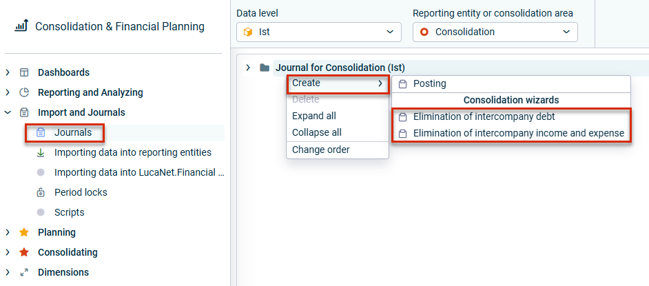 Create consolidation wizard