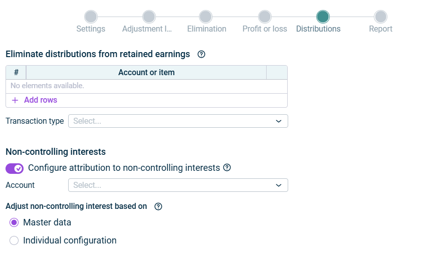 Shows the 'Distributions from retained earnings' step