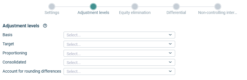 Shows the ‘Adjustment levels’ step