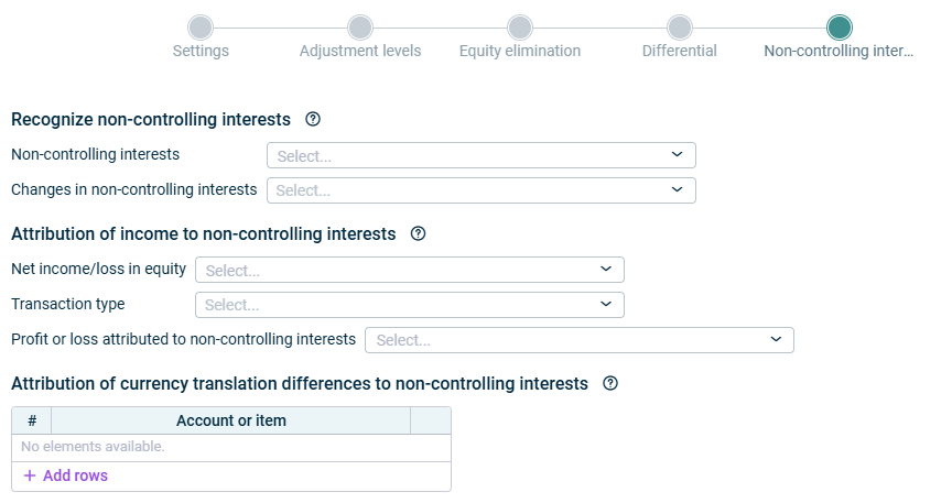 Displays the 'Non-controlling interests' step