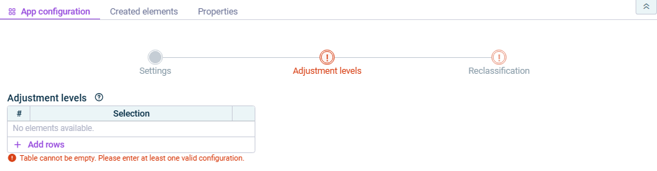 Displays the 'Adjustment levels' step