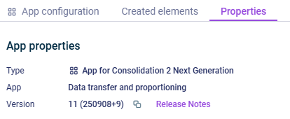 Shows the 'Properties' tab of a consolidation app