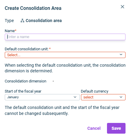 Displays the 'Create consolidation area' dialog