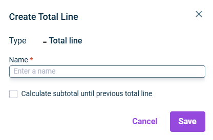 Shows the dialog 'Create Total Line'