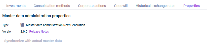 Shows the 'Properties' tab of the master data administration.