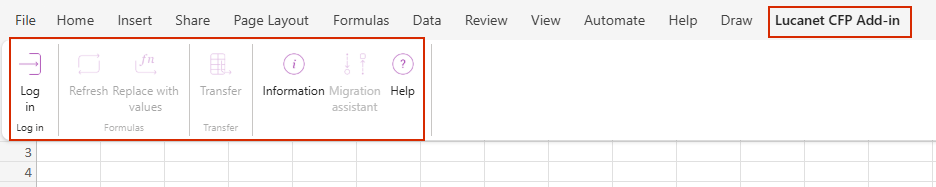 CFP Add-in ribbon menu in MS Excel