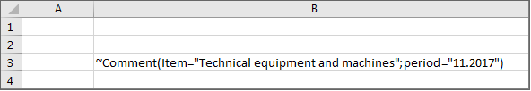 Shows an Excel section with a tilde formula ~Comment