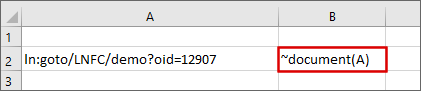 Shows an Excel section with a tilde formula ~document