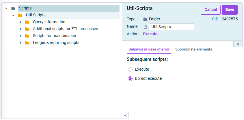 Shows the 'Scripts' workspace and the detail view of a folder.