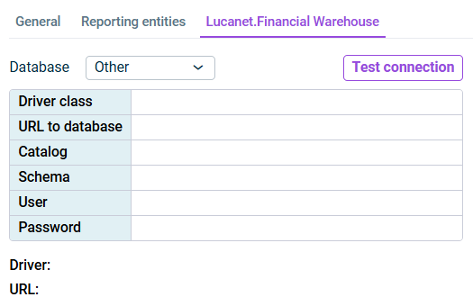 Lucanet.Financial Warehouse connection information