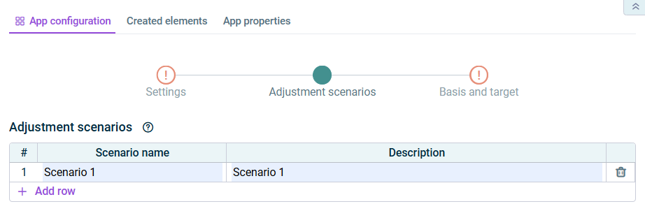 This section describes the 'Adjustment scenarios' step.