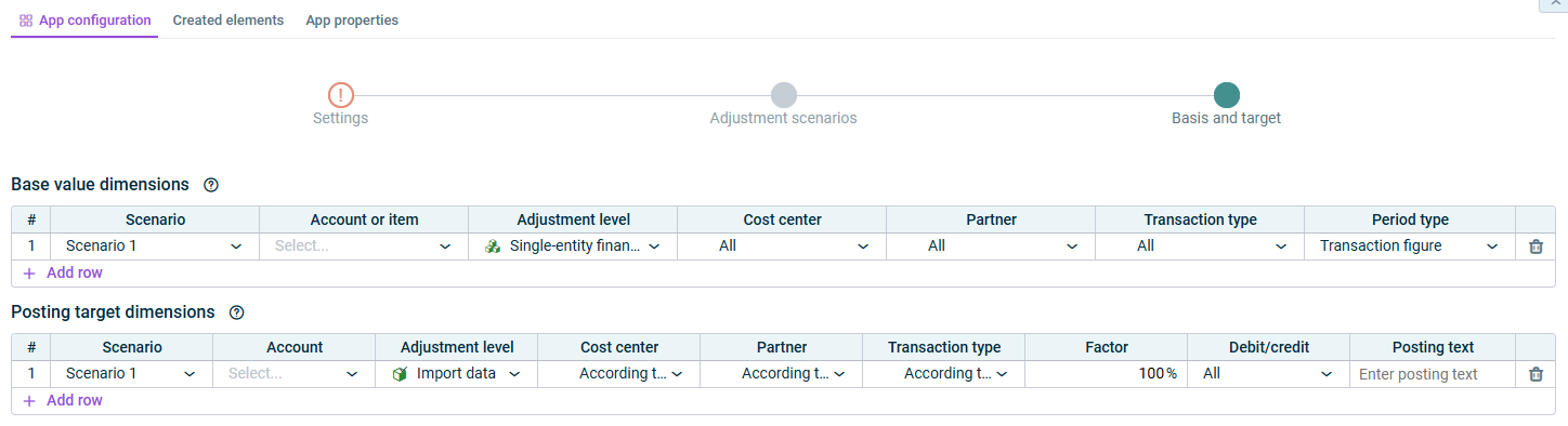 This section describes the 'Basis and target' step.