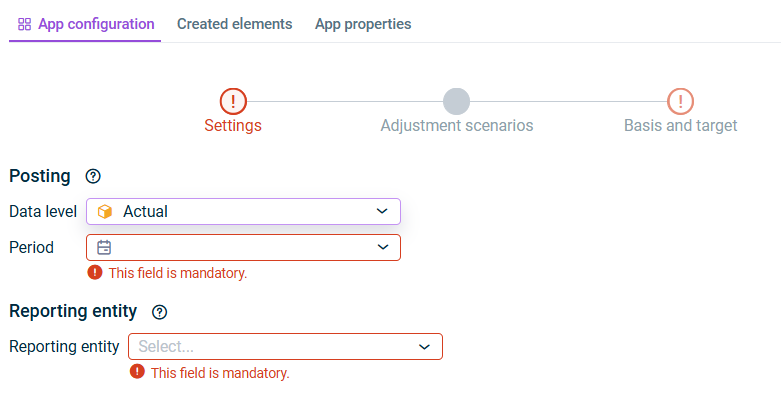 This section describes the 'Settings' step.