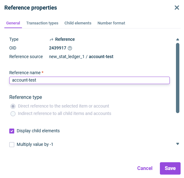 The 'General' tab is displayed in the 'Reference properties' dialog.