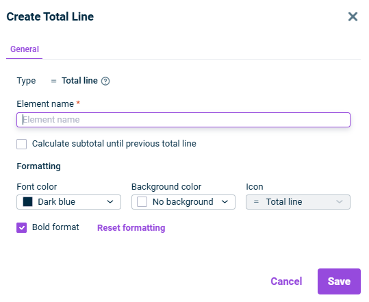 'Create Total Line' dialog