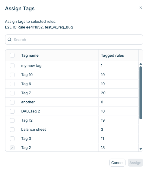 The 'Assign Tags' dialog is displayed.