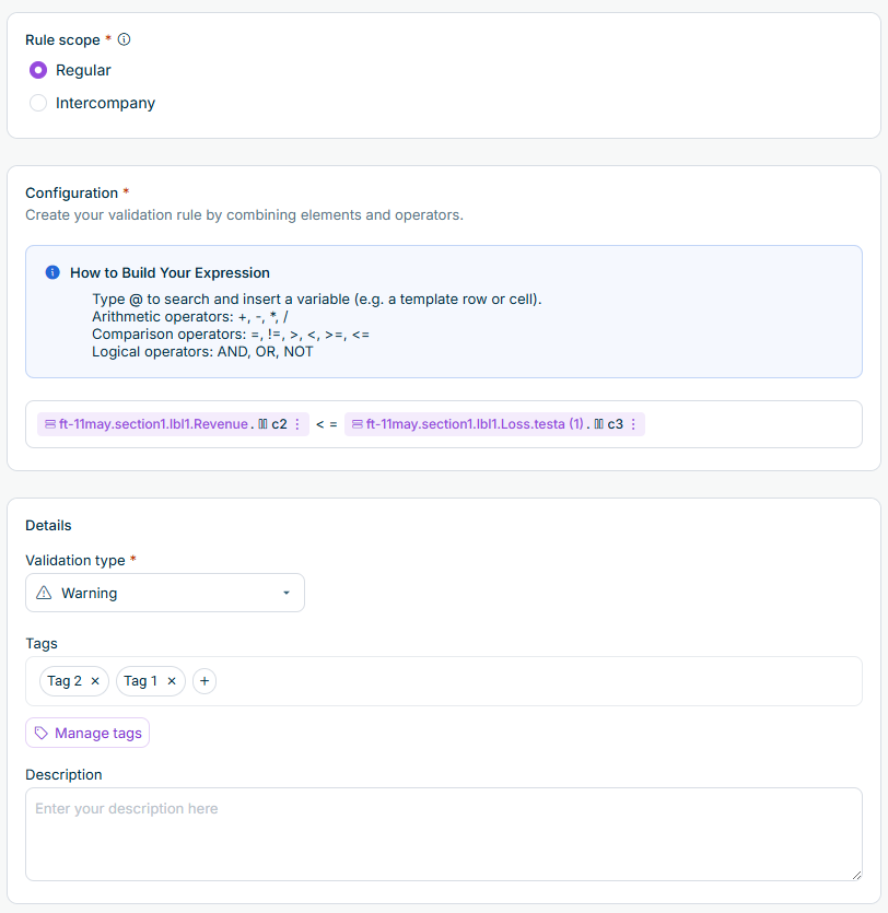 The Detail view of a regular validation rule is displayed.