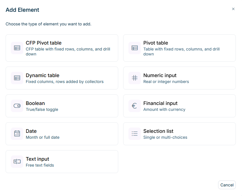 The 'Add Element' dialog is displayed.