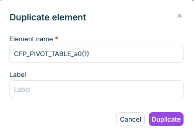 The 'Duplicate Element' dialog is displayed.