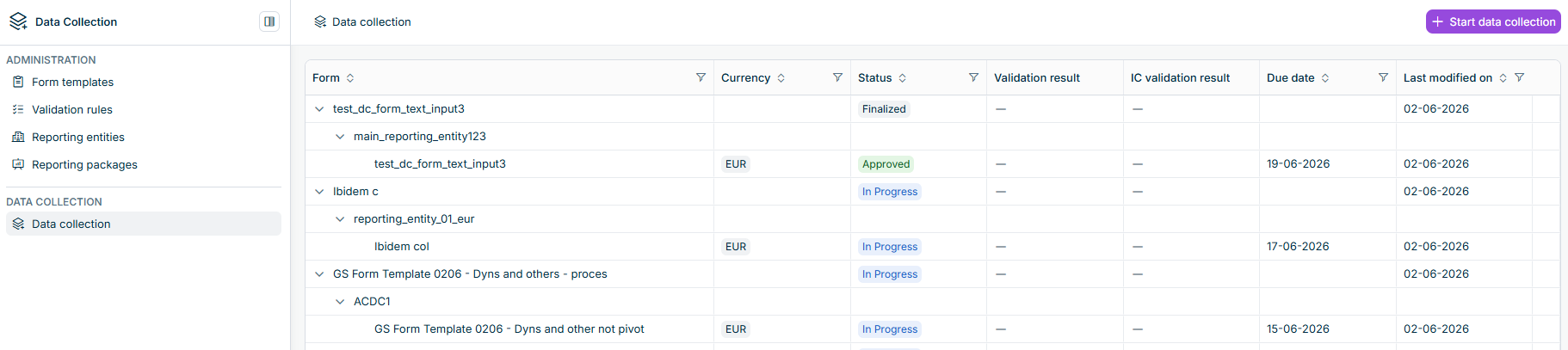 A list of forms is displayed.