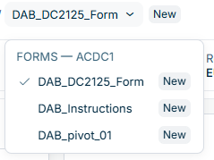 The form template name in the navigation path is clicked and a drop-down list is displayed, showing all accessible form templates with their names and statuses.