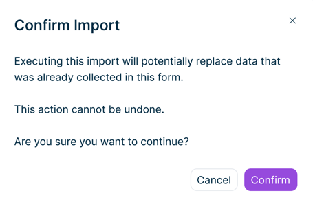The 'Confirm Import' dialog is displayed.