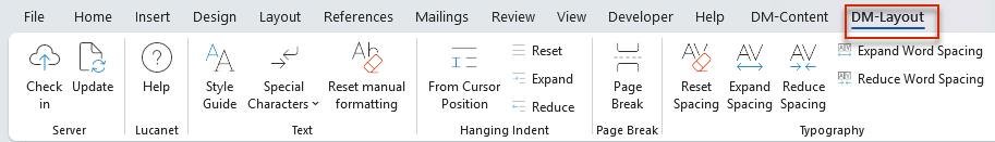 DM-Layout ribbon in MS Word
