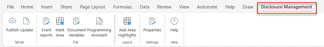 Disclosure Management ribbon in MS Excel