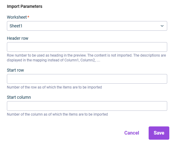Mandatory parameters for importing from an Excel file
