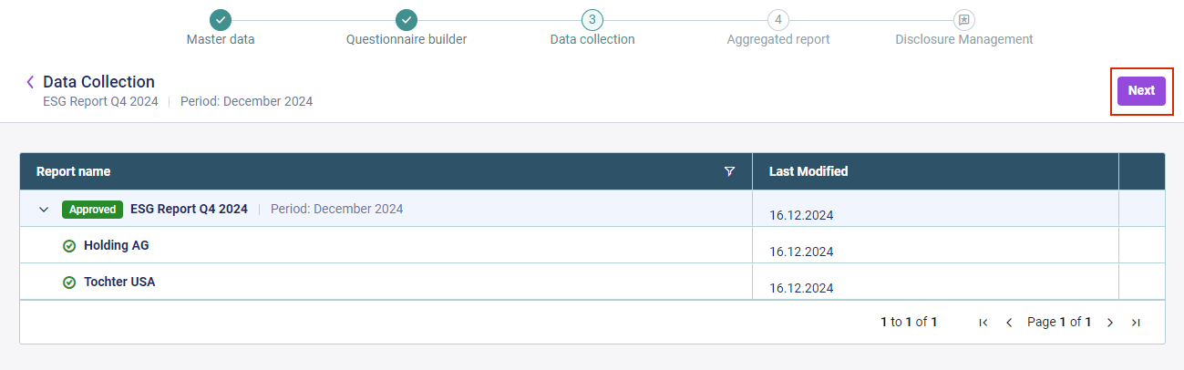 The option to generate the ESG report is displayed in the bottom top of the screen.