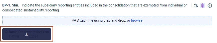 The ESRS tab is displayed. The download icon is highlighted in red.