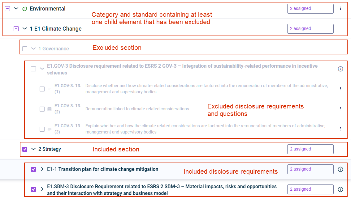 The options for including or showing questions are displayed. and explained