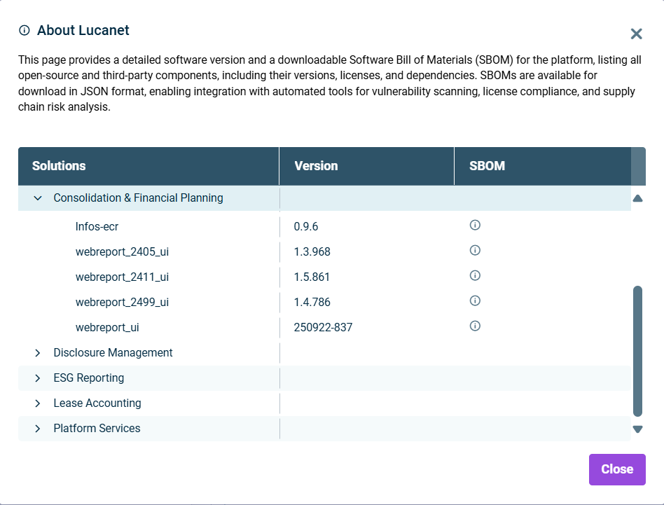 Displays the 'About Lucanet' dialog
