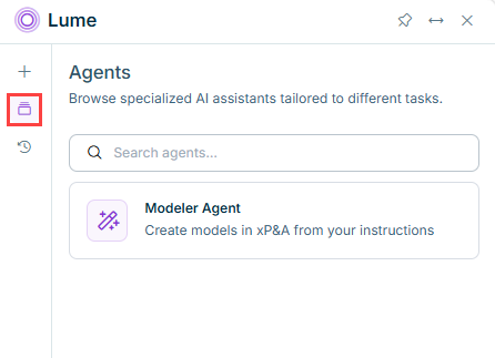 The Lume sidebar showing the Agents panel with the Modeler Agent listed.