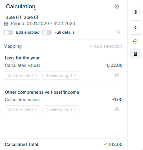 Calculation view in XBRL Tagger