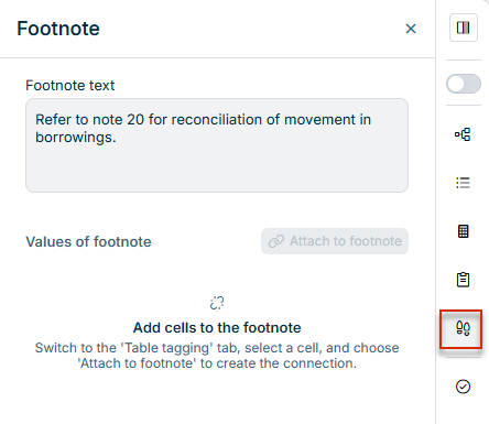 Footnote panel at start, with no cell selected in a table