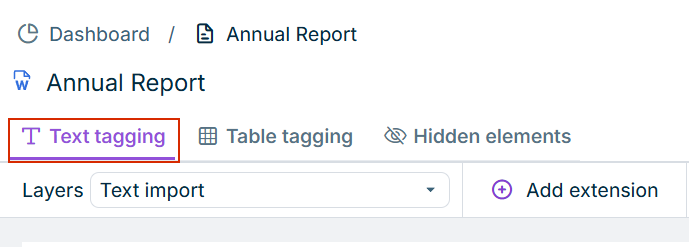 Opening the 'Text tagging' tab