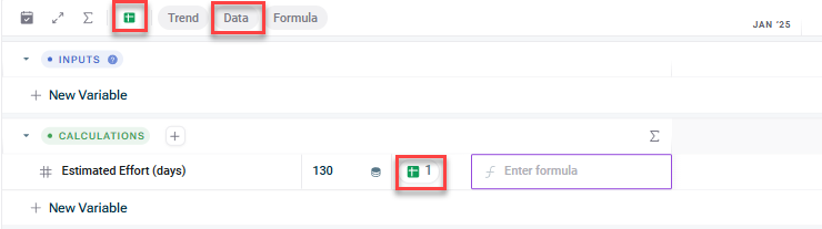 Shows the icon in the Data column that signalizes that data is linked from a data source.