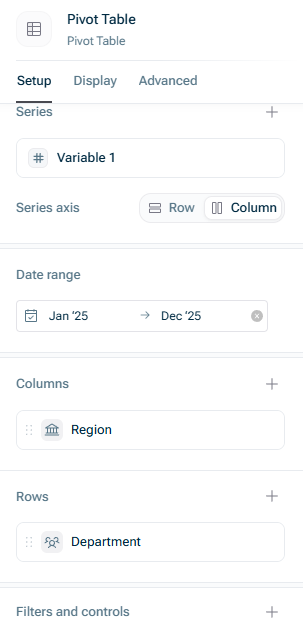 The Setup tab of the table settings is displayed.
