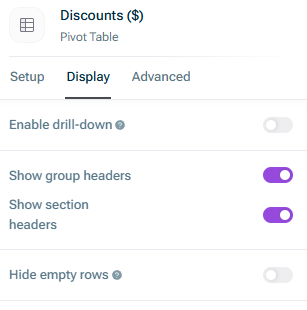 The Display tab of the table settings is displayed.