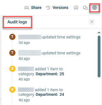 Shows the audit log that is opened via the Model settings