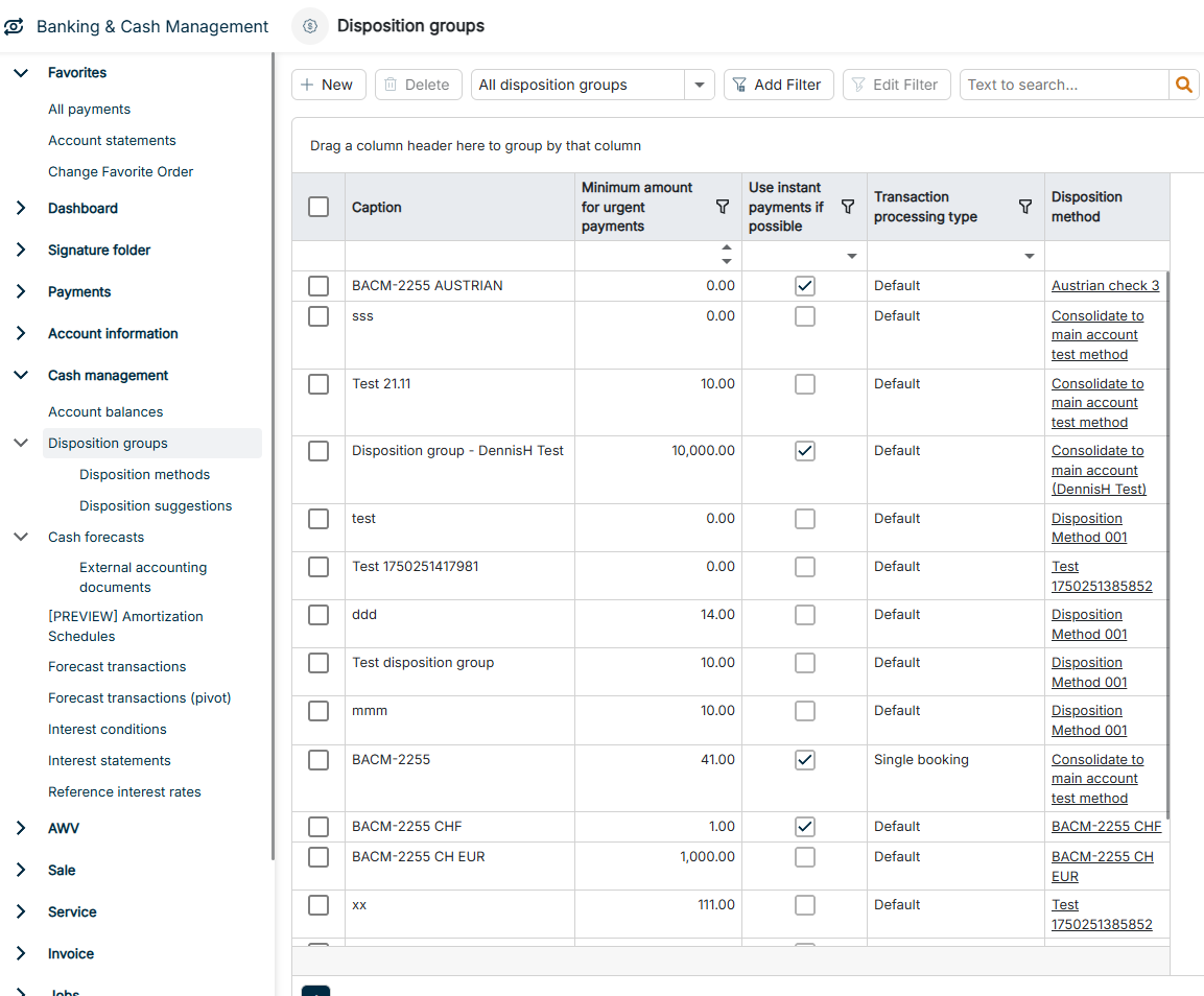 The Disposition groups workspace is displayed.