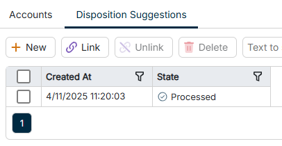 The Disposition suggestions tab of a disposition group is displayed.