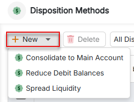 The New button with the three types of disposition methods is displayed.