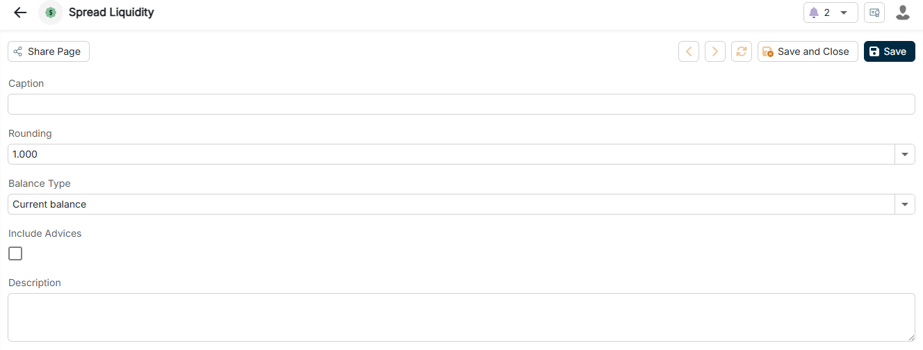 The configuration options of the Spread liquidity disposition method are displayed.