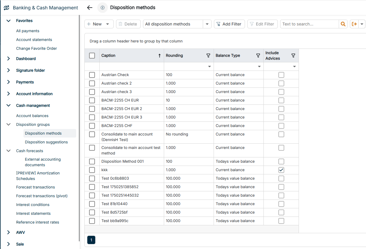 The Disposition methods workspace is displayed.