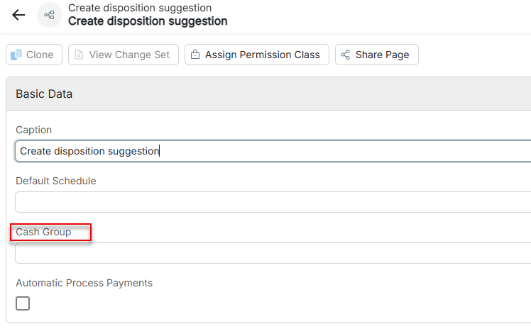 The Cash group field in the processing channel is highlighted.