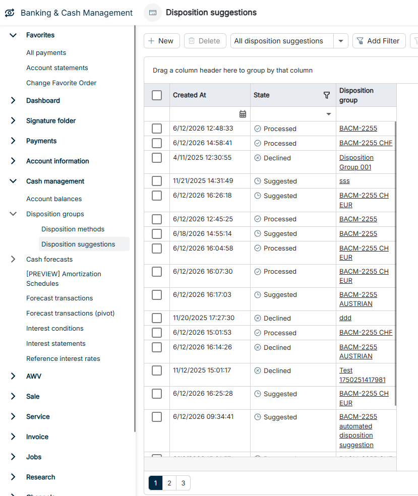 The Disposition suggestions workspace is displayed.