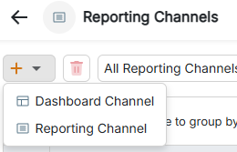 The Plus icon with the drop-down list of channel types for reporting channels is displayed.