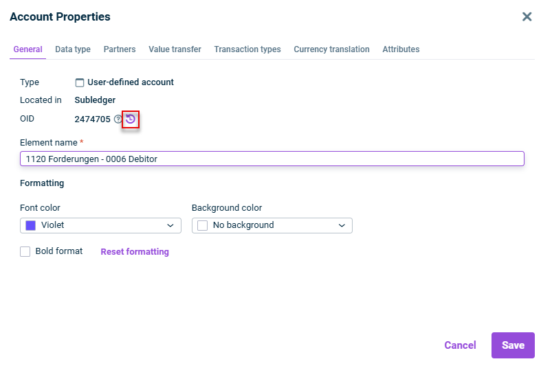 This is the Dialog 'Account Properties'.